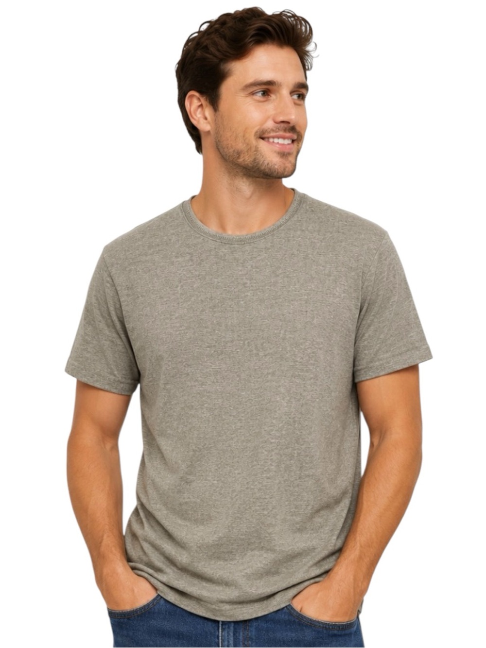 Claiborne Men’s Medium Taupe Gray Cotton Blend Crew Neck T Shirt